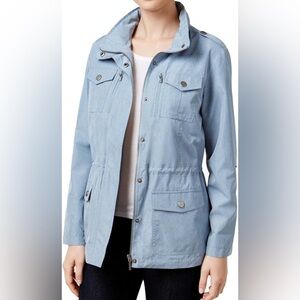 Style & Co Petite Women's Blue Utility Jacket light chambray size petite medium